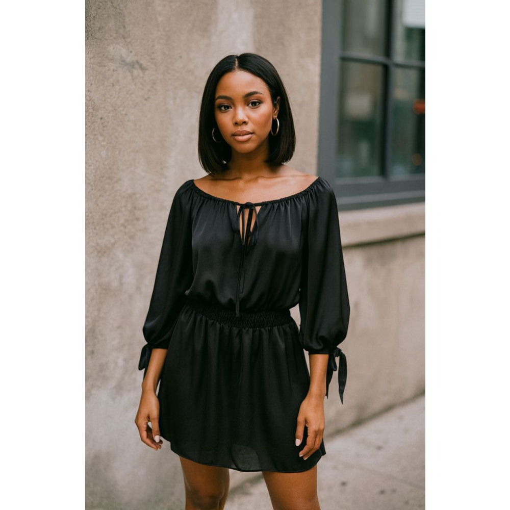 Women's White House Black Market Black Off-Shoulder Mini Dress M